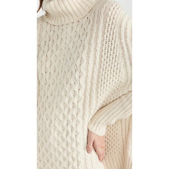 NWT Ramy Brook Philippa Alpaca Wool-Blend Cable Knit OversizeTurtleneck Ivory - Picture 4 of 4